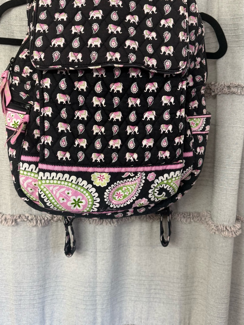 Vera Bradley Backpack Quilted Cotton Large Pink Elephant Retired 2007